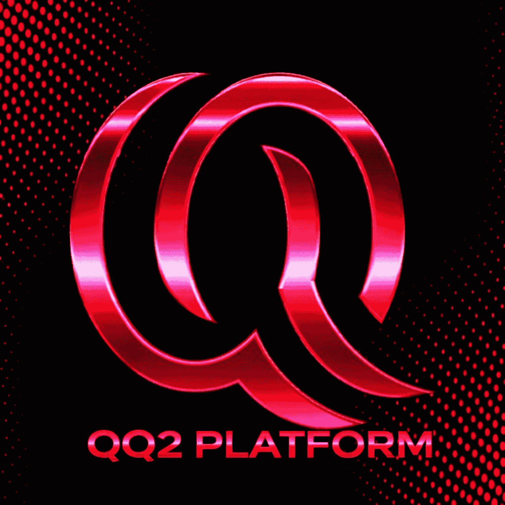 QQ2 Platform logo with glossy red double Q design on black background